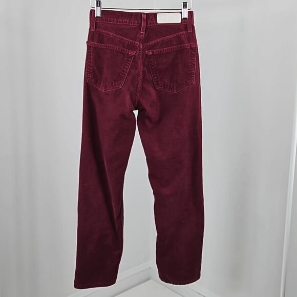 Re/Done Originals High Rise Straight Cropped Corduroy Jeans Burgundy | Women 24 - Picture 3 of 15